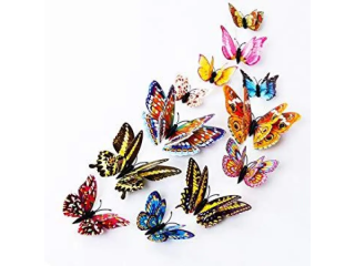 14 Pcs 3D Butterfly Wall Stickers Crafts Butterflies With Sponge Gum And Pins(Colour May Vary)