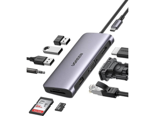 Ugreen 9 in1 USB-C To 3*USB 3.0 A+HDMI+VGA+RJ45 Gigabit+SD/TF+PD Converter