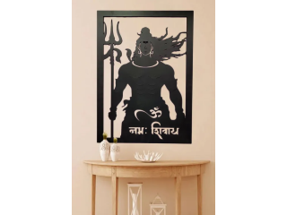 Ressence Shiva With Trishul Wooden Wall Canvas Home Cafe Office Decor In Black 2FT