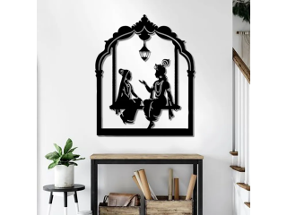 Ressence Enterprises Radha Krishna Wooden Wall Canvas Home Cafe Office Decor With And Without LED Options In Black 2FT