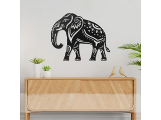 Elephant Wall Art Wooden Decorative Cutout Elegant Design For Home Decor in Black 2FT