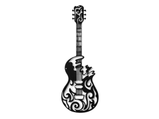 3D Guitar Canvas Wooden Frame Wall Home Decor in Black