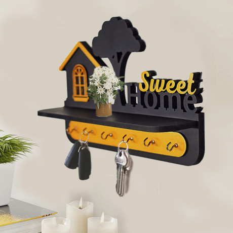 ressence-enterprises-sweet-home-wooden-wall-self-5-hook-key-holder-in-matte-black-big-0