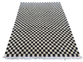 Beige & Black 170 Cm x 240 Cm 60 Knots Handknotted Nepali Carpet /Nepali Galaicha