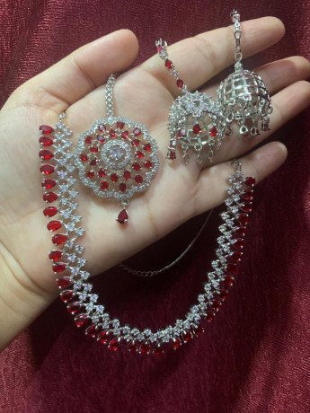 red-pijada-earrings-with-necklace-american-diamond-set-big-0