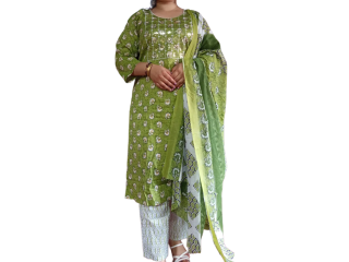 Cotton Kurthi Set Green