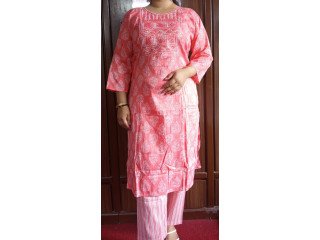 Cotton Kurthi Set Dark Pink