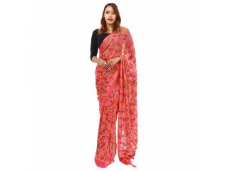 Women's Printed Chiffon Saree with Unstitched Blouse Piece