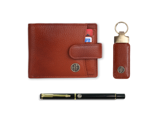 Hammonds Flycatcher Genuine Leather Wallet Combo Gift Sets Wallets Pen and Key Ring For Men (502 tan )