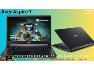 Acer Aspire 7 A715 - 42G (AMD Ryzen 5 - 5500U Processor | 16GB RAM | 512GB SSD | Nvidia GTX 1650 4GB Graphics| 15.6" FHD Display