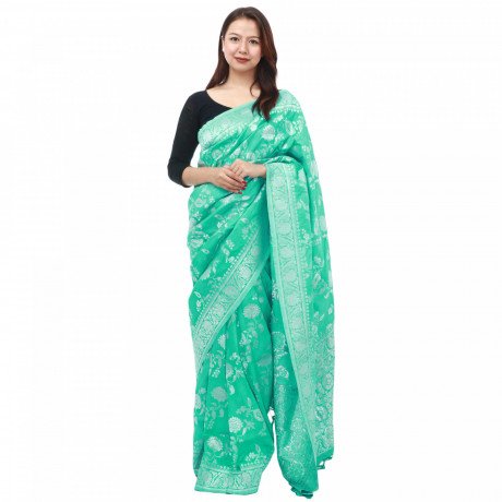 womens-foil-printed-dola-silk-saree-with-unstiched-blouse-piece-big-0