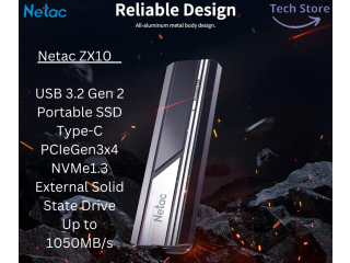 Netac ZX10 1TB USB 3.2 Gen 2 Portable SSD Type-C PCIeGen3x4 NVMe1.3 External Solid State Drive Up to 1050MB/s