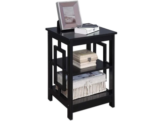 Town Square End Table with Shelves, Small Furniture Side Table Multipurpose Home Decor in Black 3FT